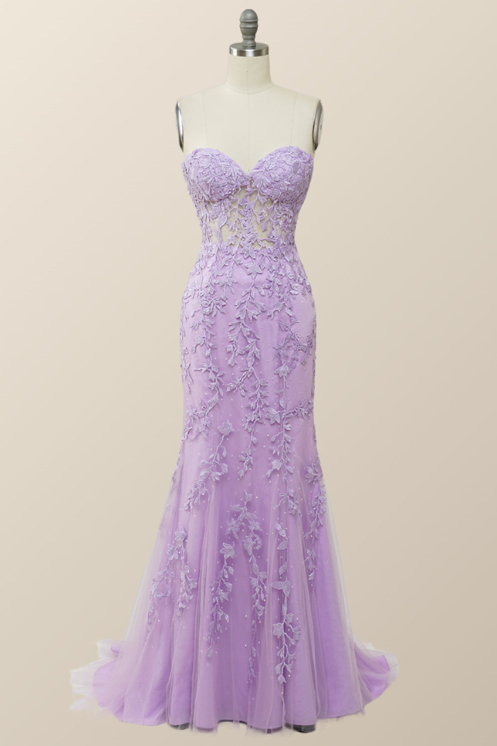 Sweetheart Lavender Lace Mermaid Long Prom Dress