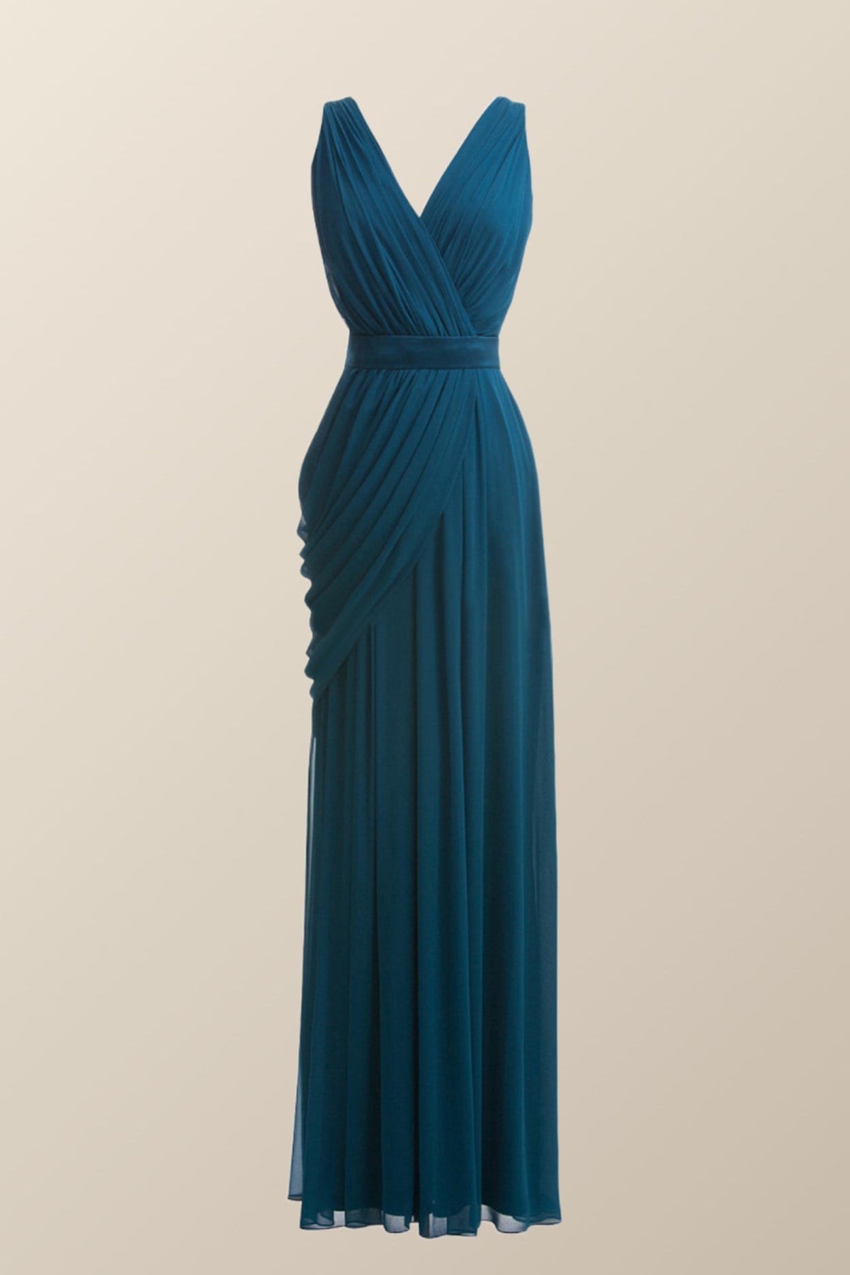 Turquoise Draped Flattering Long Party Dress