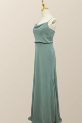 Straps Sea Glass Blouson Chiffon Long Bridesmaid Dress