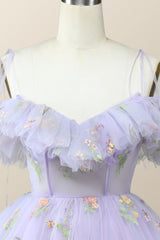 Straps Lavender Floral A-line Short Homecoming Dress