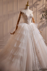 Straps Ivory Tulle Tiered Wedding Gown