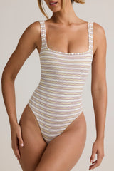 Modal Square-Neck Bodysuit in Pink Yellow Stripe