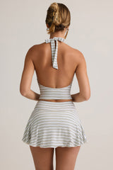 Modal Ruched Low-Rise Mini Skort in Blue & Yellow Stripe
