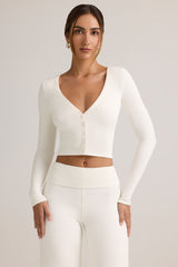 Modal Ribbed Cropped Cardigan in White