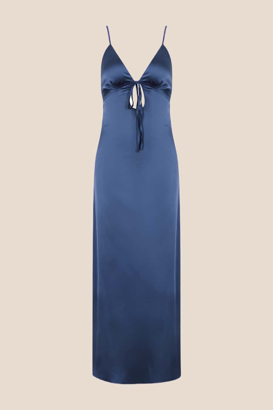 Plunge Neck Pink Back Tie Long Dress