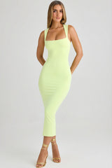 Modal Square-Neck Bodycon Midi Dress in Matcha Green