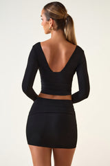 Modal Twist-Front Mid-Rise Mini Skirt in Black