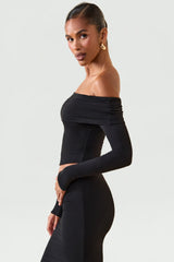 Modal Off-Shoulder Long-Sleeve Top in Black