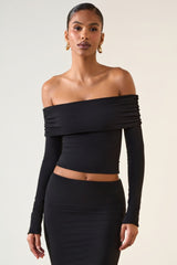 Modal Off-Shoulder Long-Sleeve Top in Black