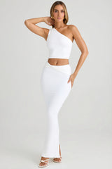Modal Twist-Front Maxi Skirt in White