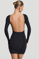 Modal Open-Back Bodycon Mini Dress in Black