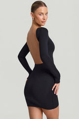 Modal Open-Back Bodycon Mini Dress in Black