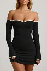 Modal Off-Shoulder A-Line Mini Dress in Black