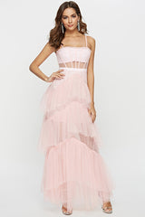 Straps Black Tulle Ruffled Long Maxi Dress