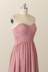 Sweetheart Blush Pink Chiffon Long Bridesmaid Dress