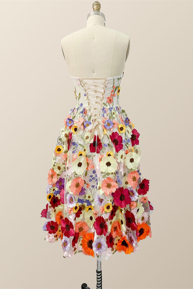 Sweetheart 3D Flower Blossoming Short Dress