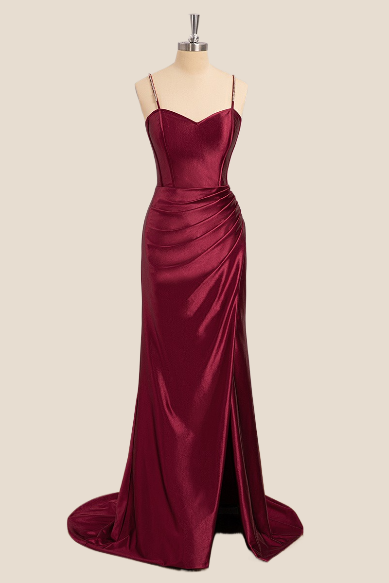 Straps Wine Red Mermaid Long Formal Dress