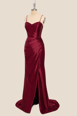 Straps Wine Red Mermaid Long Formal Dress