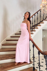 Straps Lavender Ruched A-line Satin Long Dress