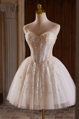 Sweetheart Ivory Sheer Beaded Corset Short Princess Gown